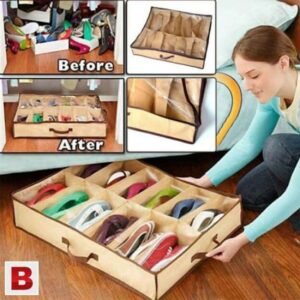 12 Compartment Non Woven Shoe Organizer, Underbed Shoe Storage Bag, Easy To Carry Shoe Bag by Twooneshop