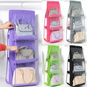 6 Pocket Hanging Organizer, Dust-Proof Storage Bag Holder, Hanging Handbag Organizer